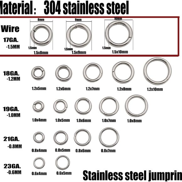 300pcs Mix 8mm 9mm 10mm Stainless Steel Thick Strong Rings Jump Rings Connector - Picture 2 of 8